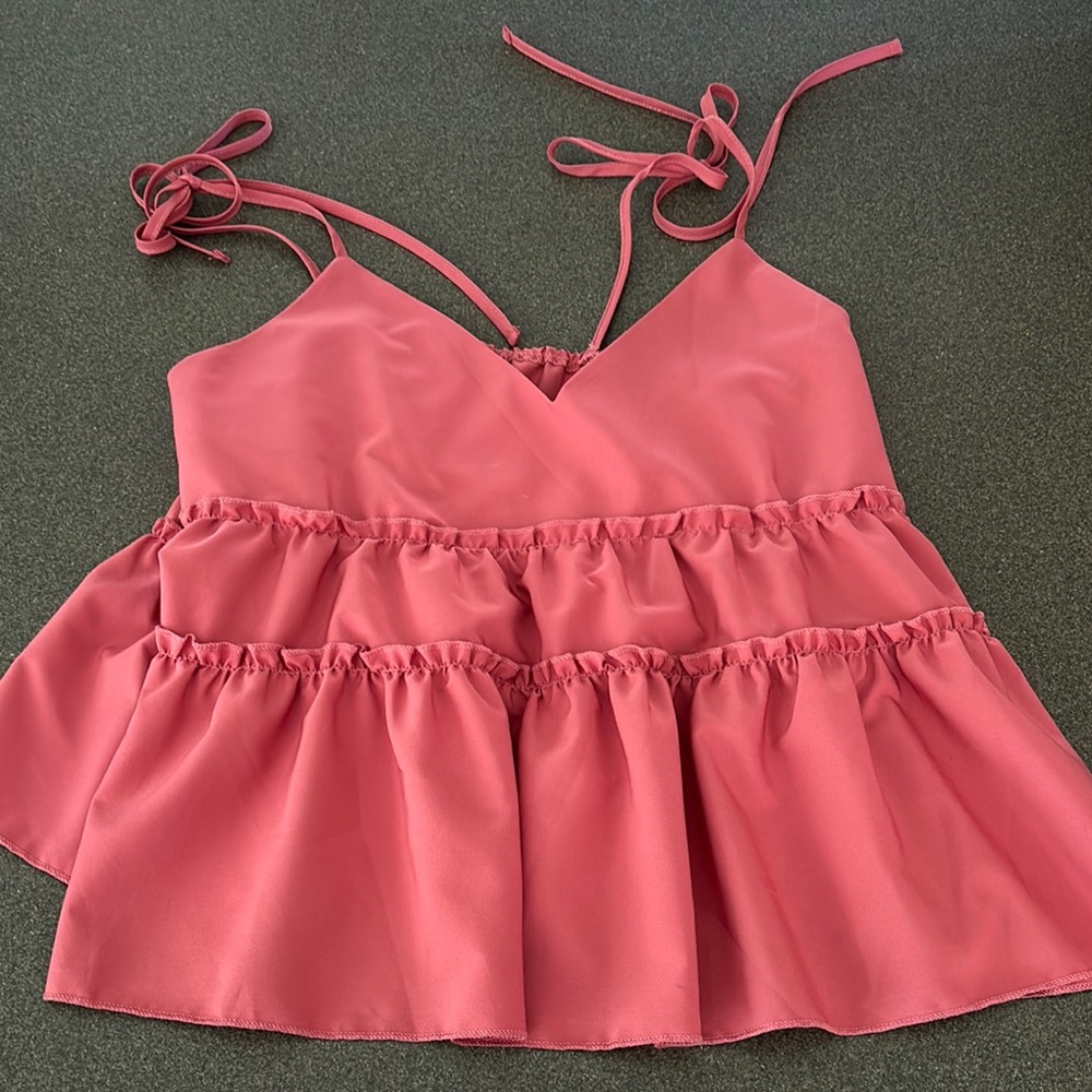 SHEIN Pink Sleeveless Camisole with Tie Front and Peplum